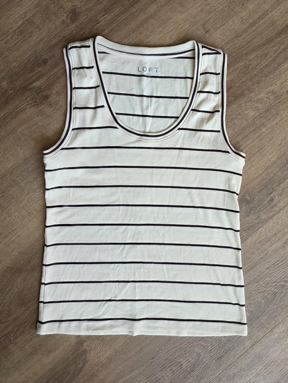 LOFT Striped Ribbed Tank Top Cream Brown Size Large